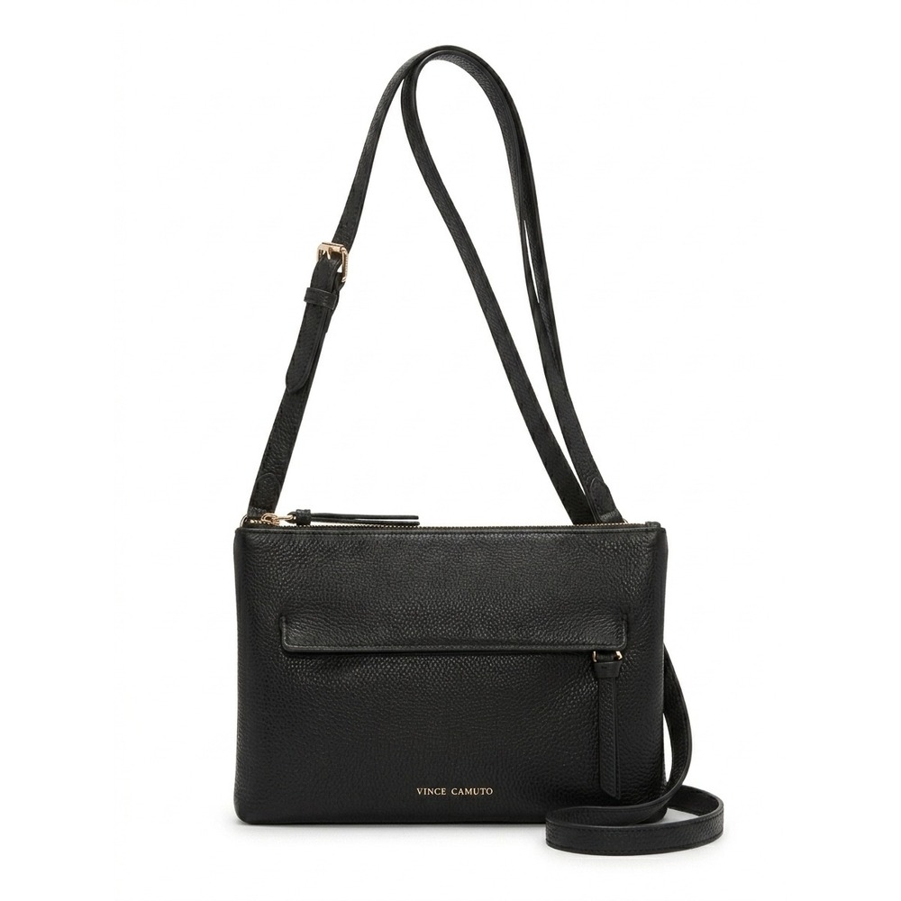 Vince Camuto Black Pebble Leather Crossbody Bag Triple Compartment Organizer